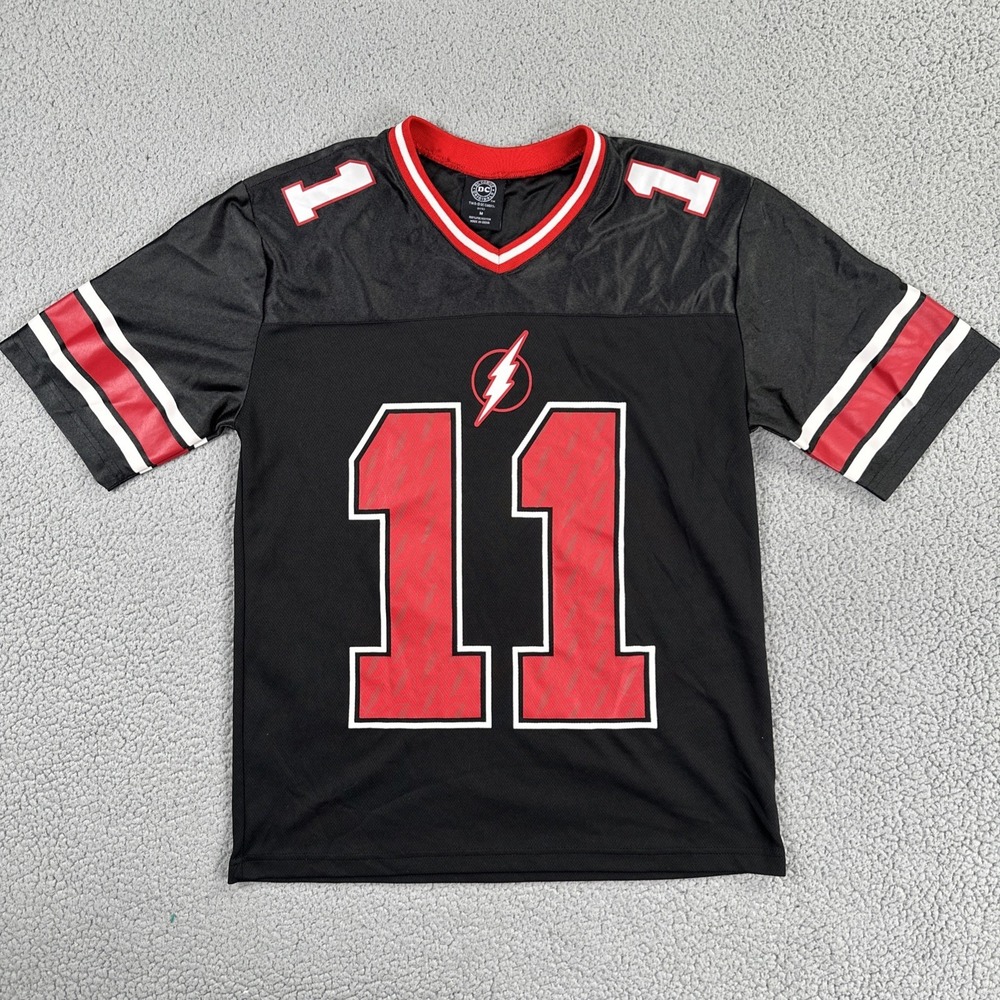 DC Comics The Flash#11 Football Jersey Men Medium Black Red V-Neck
